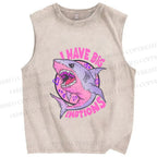 Unisex Shark Have Big Emotions Printed Washed Tank Top