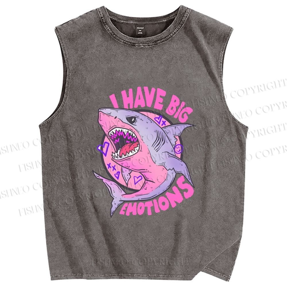 Unisex Shark Have Big Emotions Printed Washed Tank Top