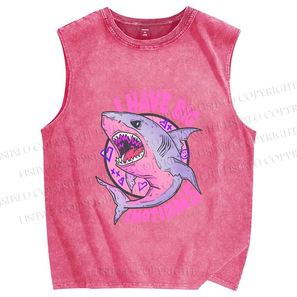 Unisex Shark Have Big Emotions Printed Washed Tank Top