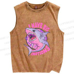 Unisex Shark Have Big Emotions Printed Washed Tank Top