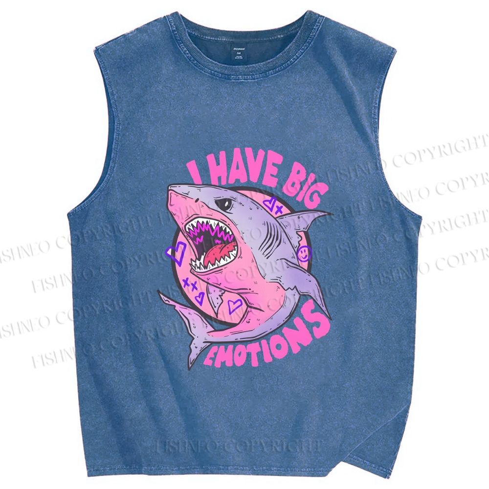 Unisex Shark Have Big Emotions Printed Washed Tank Top