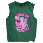 Unisex Shark Have Big Emotions Printed Washed Tank Top