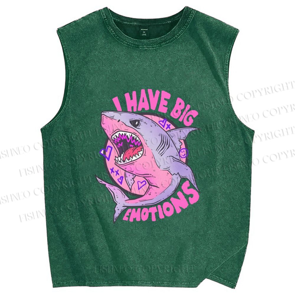 Unisex Shark Have Big Emotions Printed Washed Tank Top