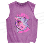 Unisex Shark Have Big Emotions Printed Washed Tank Top