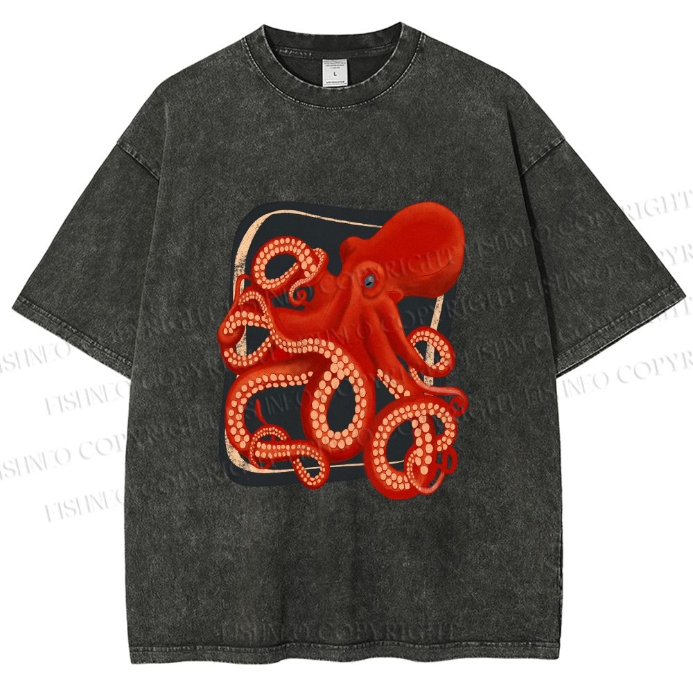 Unisex Octopus Printed Washed Tee