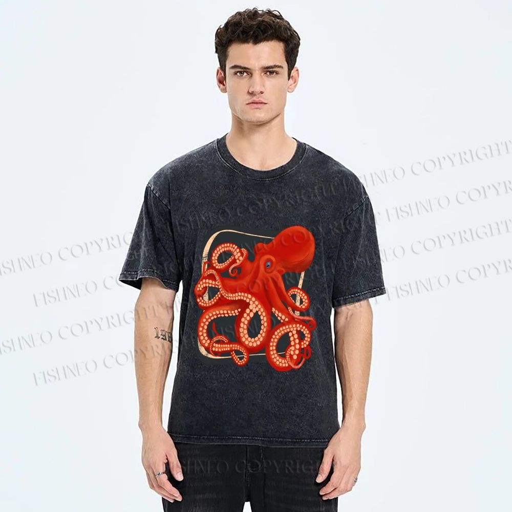 Unisex Octopus Printed Washed Tee
