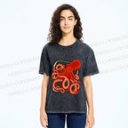 Unisex Octopus Printed Washed Tee