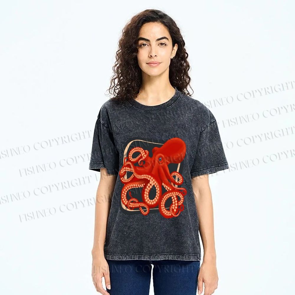 Unisex Octopus Printed Washed Tee