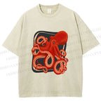 Unisex Octopus Printed Washed Tee