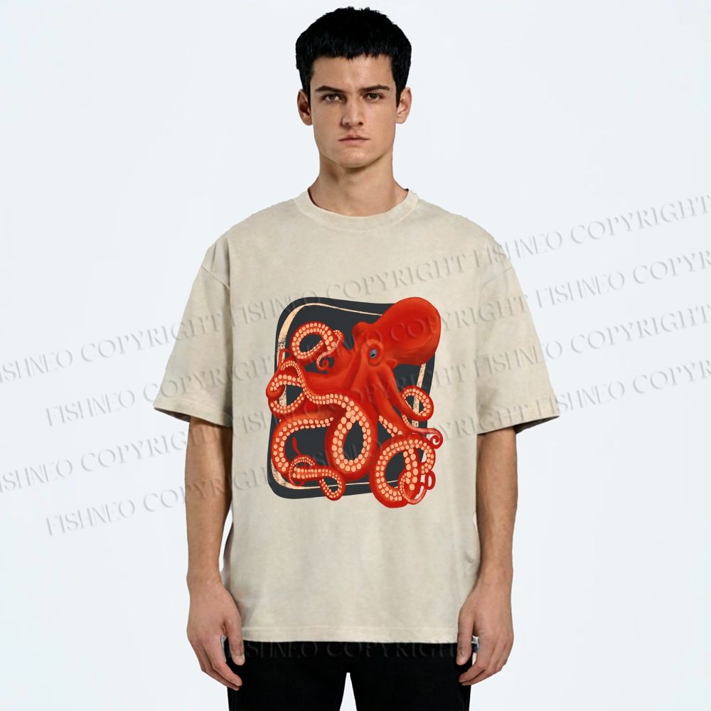 Unisex Octopus Printed Washed Tee