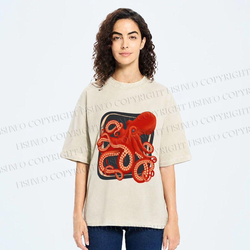 Unisex Octopus Printed Washed Tee