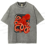 Unisex Octopus Printed Washed Tee