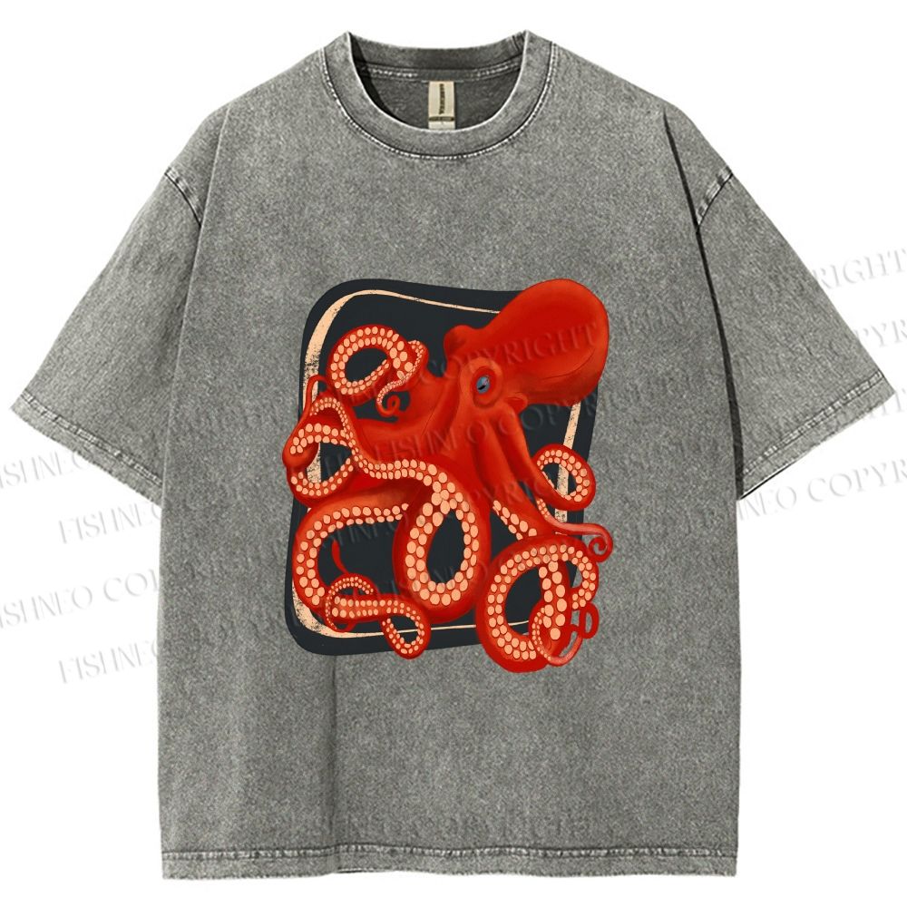 Unisex Octopus Printed Washed Tee