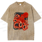 Unisex Octopus Printed Washed Tee