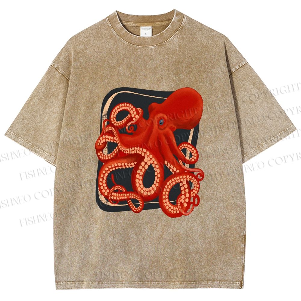 Unisex Octopus Printed Washed Tee