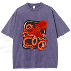 Unisex Octopus Printed Washed Tee