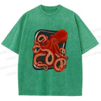 Unisex Octopus Printed Washed Tee