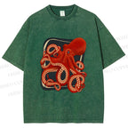 Unisex Octopus Printed Washed Tee