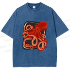Unisex Octopus Printed Washed Tee