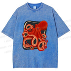 Unisex Octopus Printed Washed Tee