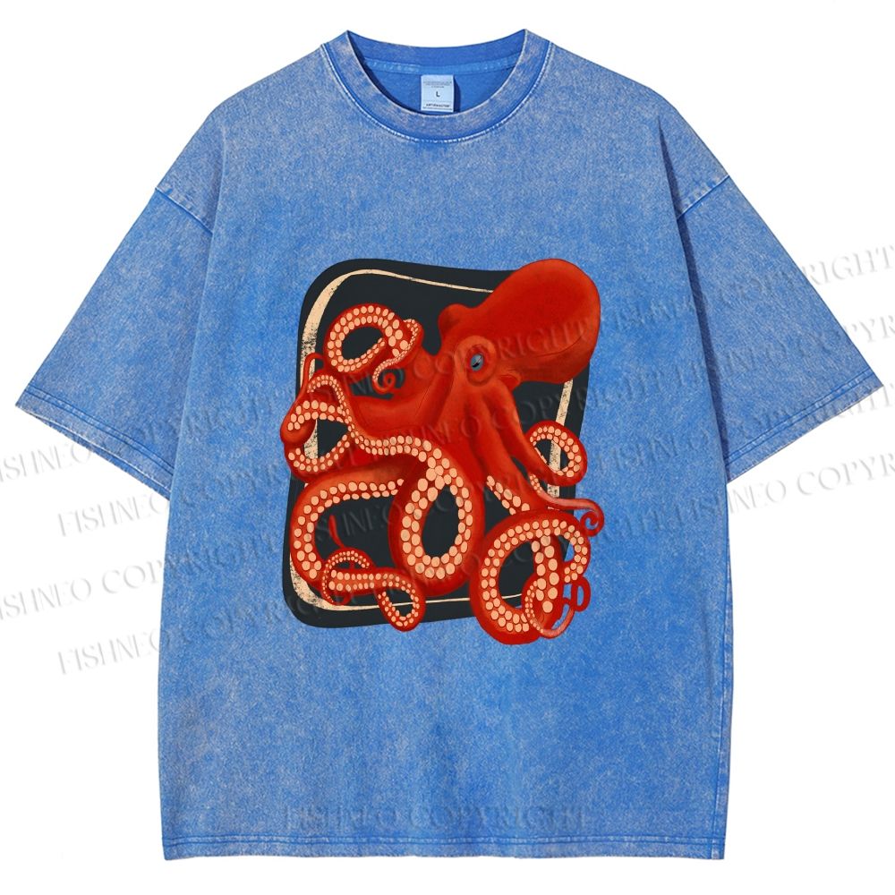 Unisex Octopus Printed Washed Tee