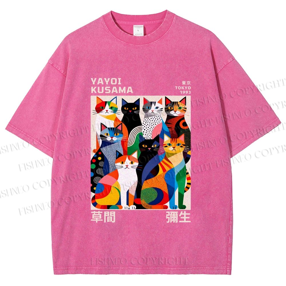 Unisex Yayoi Kusama Cats Printed Washed Tee