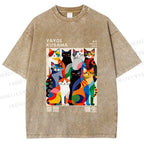 Unisex Yayoi Kusama Cats Printed Washed Tee