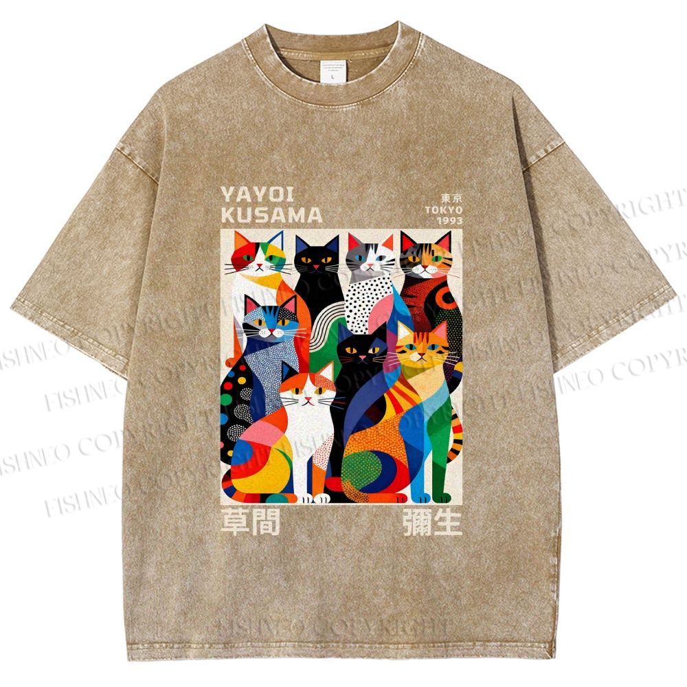 Unisex Yayoi Kusama Cats Printed Washed Tee