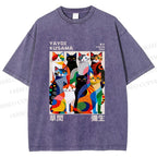Unisex Yayoi Kusama Cats Printed Washed Tee