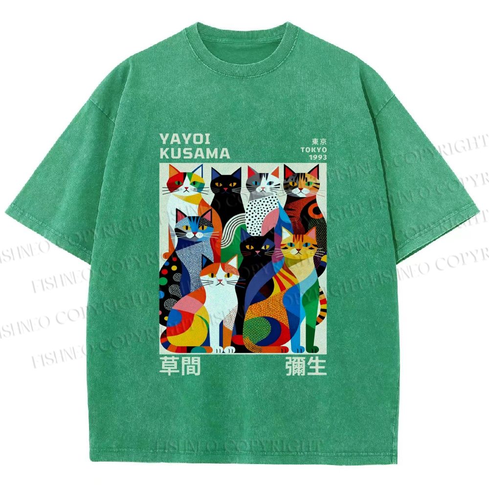 Unisex Yayoi Kusama Cats Printed Washed Tee