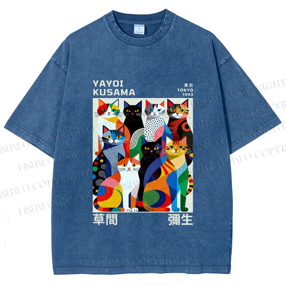 Unisex Yayoi Kusama Cats Printed Washed Tee
