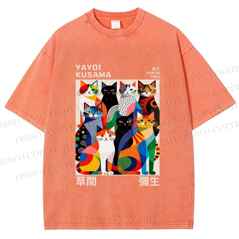 Unisex Yayoi Kusama Cats Printed Washed Tee