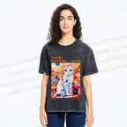 Unisex Yayoi Kusama Cat With Dots Printed Washed Tee