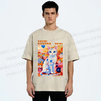 Unisex Yayoi Kusama Cat With Dots Printed Washed Tee