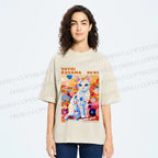 Unisex Yayoi Kusama Cat With Dots Printed Washed Tee