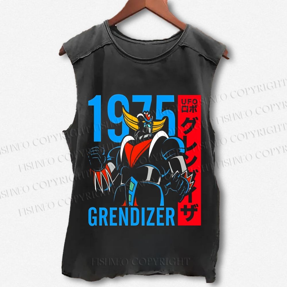 Unisex Mazinger Grendizer Printed Washed Tank Top