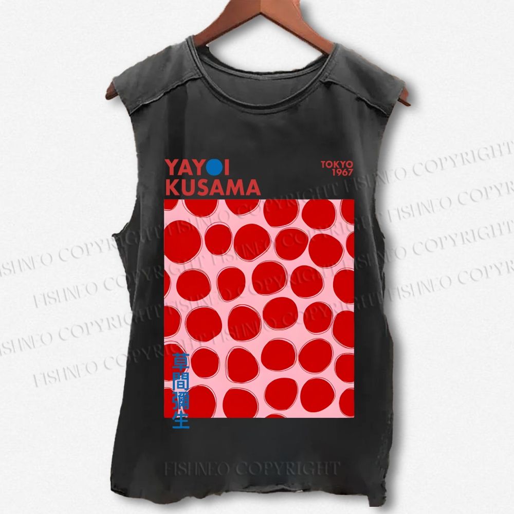 Unisex Yayoi Kusama Red Dots Printed Washed Tank Top