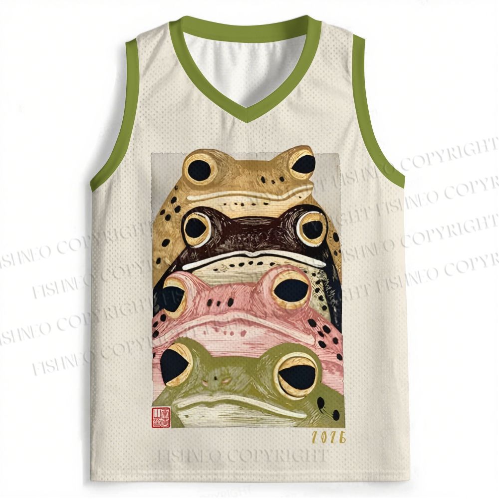 Whimsical Multi Colored Frog Art Jersey Tank