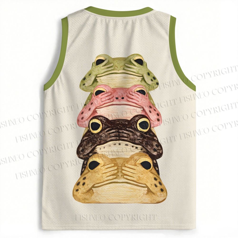 Whimsical Multi Colored Frog Art Jersey Tank