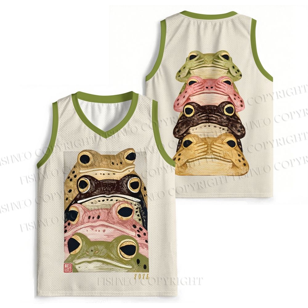 Whimsical Multi Colored Frog Art Jersey Tank