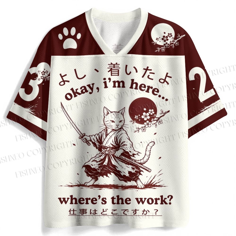 Samurai Cat Printed Jersey Shirts