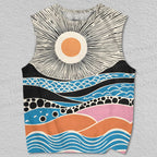 Unisex Retro Sunset Scene Printed Tank Top