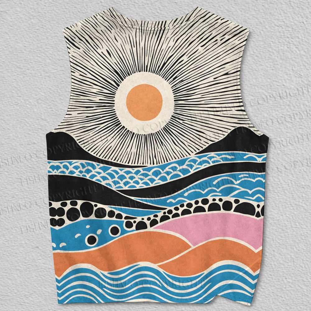 Unisex Retro Sunset Scene Printed Tank Top