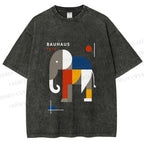 Unisex Bauhaus Elephant Printed Washed Tee