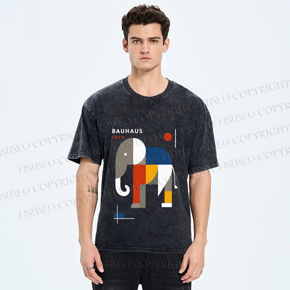 Unisex Bauhaus Elephant Printed Washed Tee