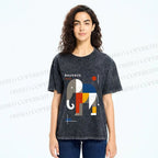 Unisex Bauhaus Elephant Printed Washed Tee