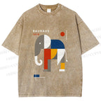 Unisex Bauhaus Elephant Printed Washed Tee