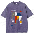 Unisex Bauhaus Elephant Printed Washed Tee