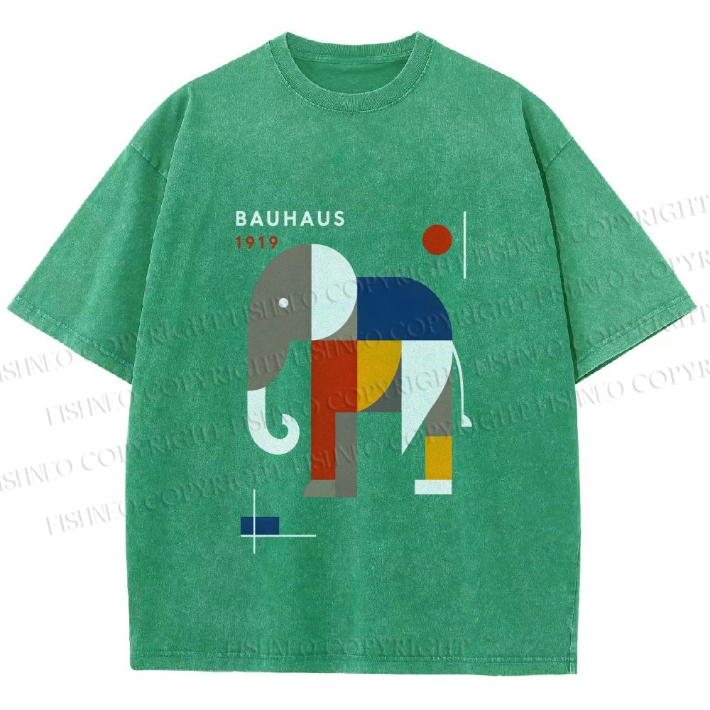 Unisex Bauhaus Elephant Printed Washed Tee