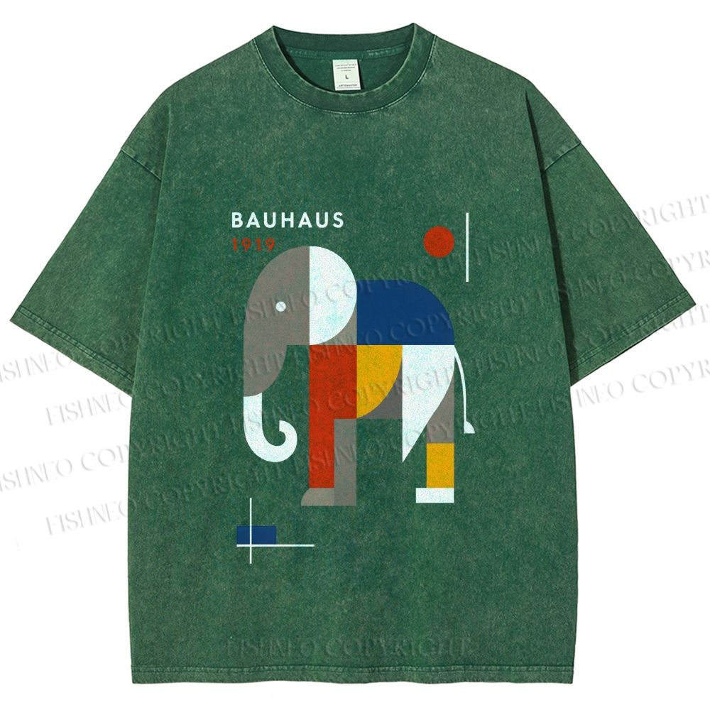 Unisex Bauhaus Elephant Printed Washed Tee
